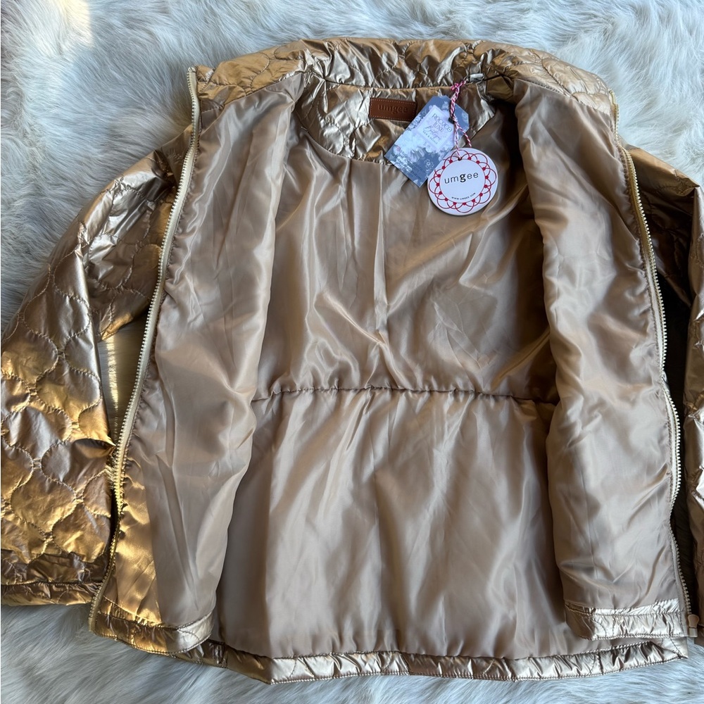NWT Umgee Puffer Jacket Metallic matte gold pockets lined holiday zipper S M - Picture 10 of 17